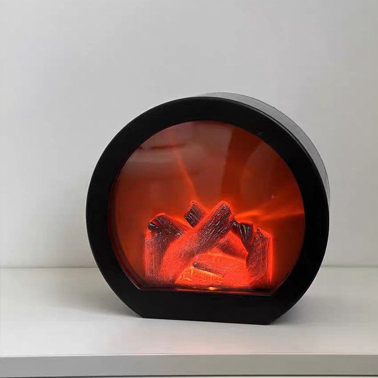 Contemporary LED Table Lamp Simulated Flame Fireplace for Study, Modern Desk Lighting, Cozy Ambient Light for Home Office, Stylish Decorative Lamp for Bedroom, Adjustable Brightness, Energy-Efficient Illumination, USB Powered, Safe and Flame-Free Design