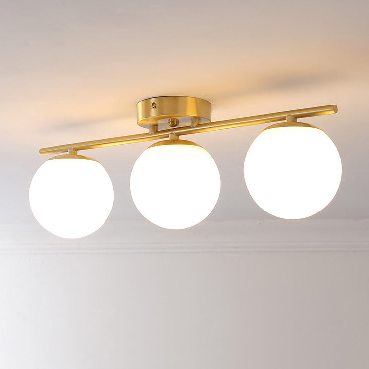 Traditional French Iron Glass Ball Shade 2/3-Light Semi-Flush Mount Ceiling Light for Living Room
