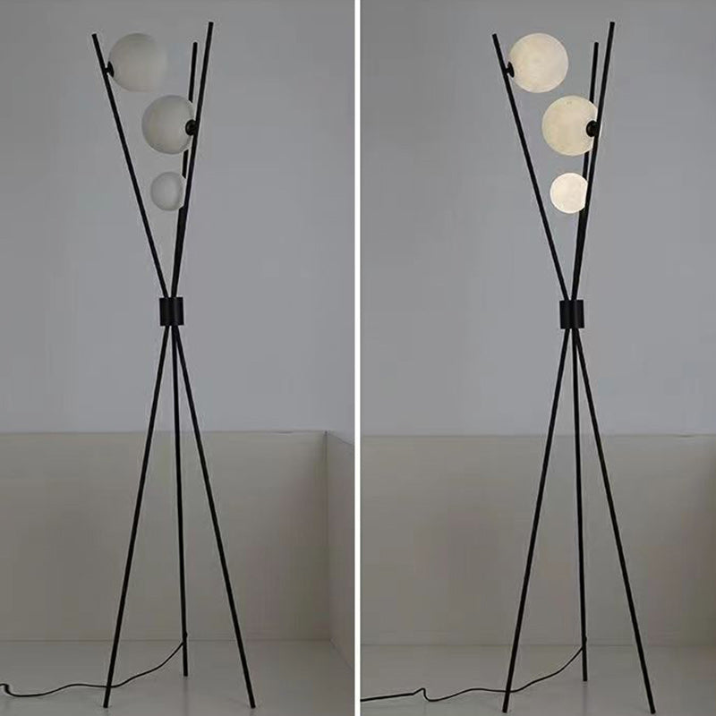 Contemporary 3-Light Geometric Floor Lamp - Modern Iron Moon Shade for Living Room