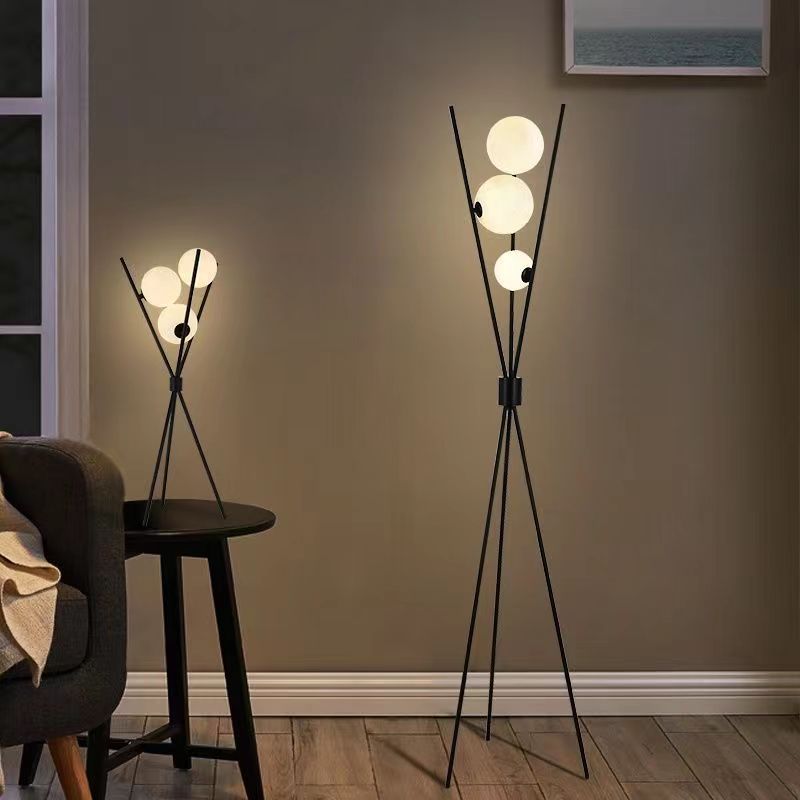 Contemporary 3-Light Geometric Floor Lamp - Modern Iron Moon Shade for Living Room