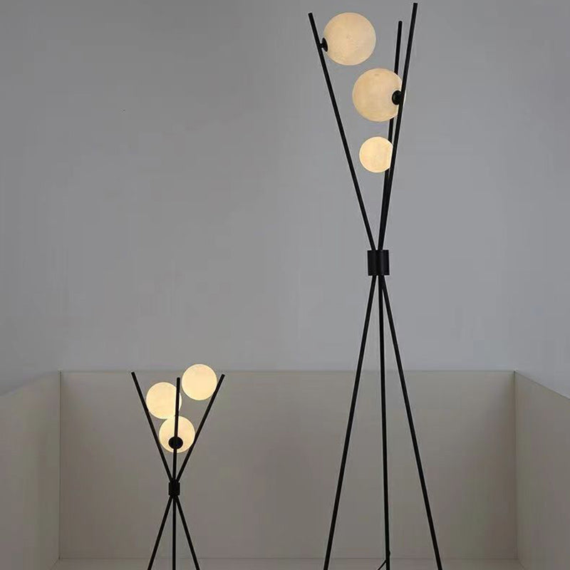 Contemporary 3-Light Geometric Floor Lamp - Modern Iron Moon Shade for Living Room
