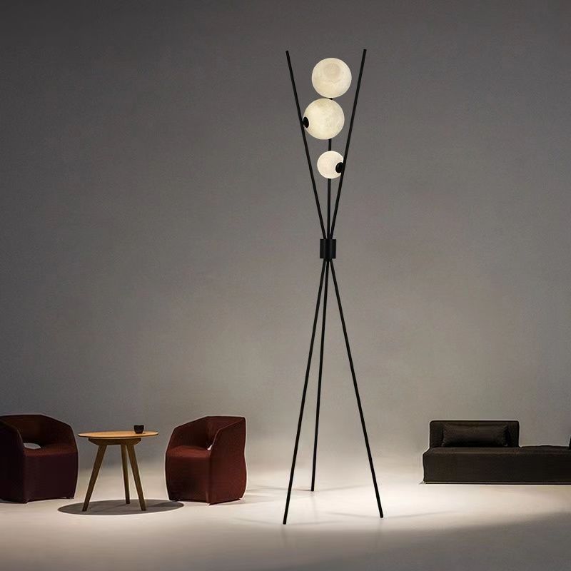 Contemporary 3-Light Geometric Floor Lamp - Modern Iron Moon Shade for Living Room
