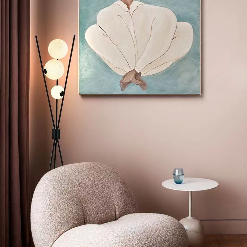 Contemporary 3-Light Geometric Floor Lamp - Modern Iron Moon Shade for Living Room