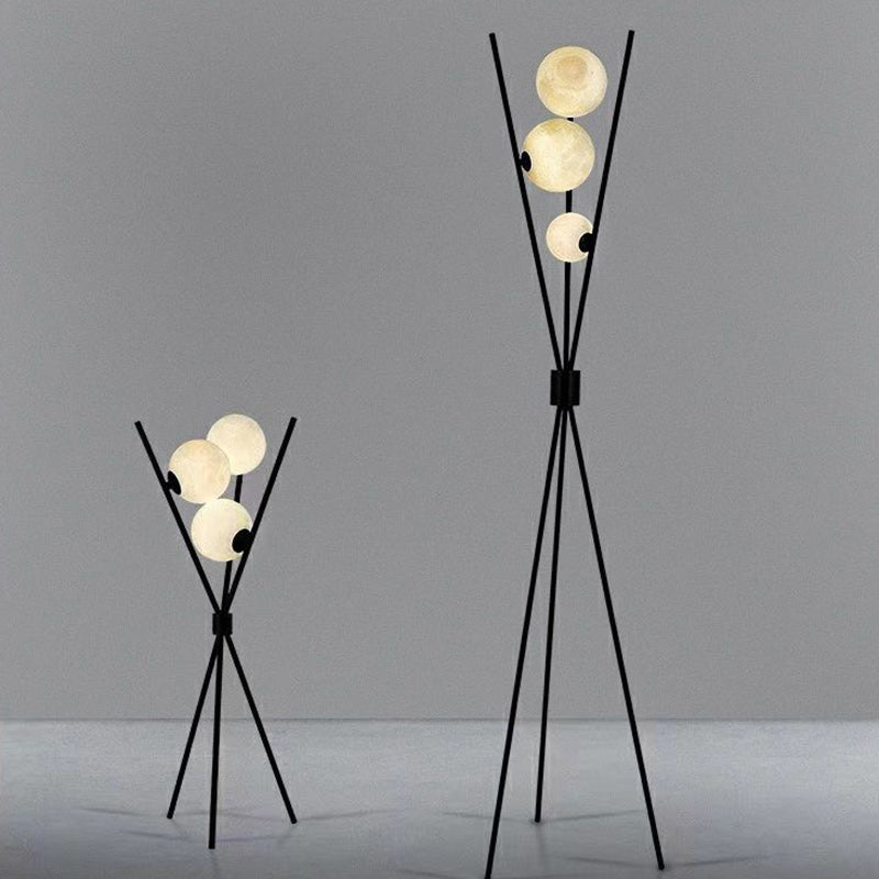 Contemporary 3-Light Geometric Floor Lamp - Modern Iron Moon Shade for Living Room