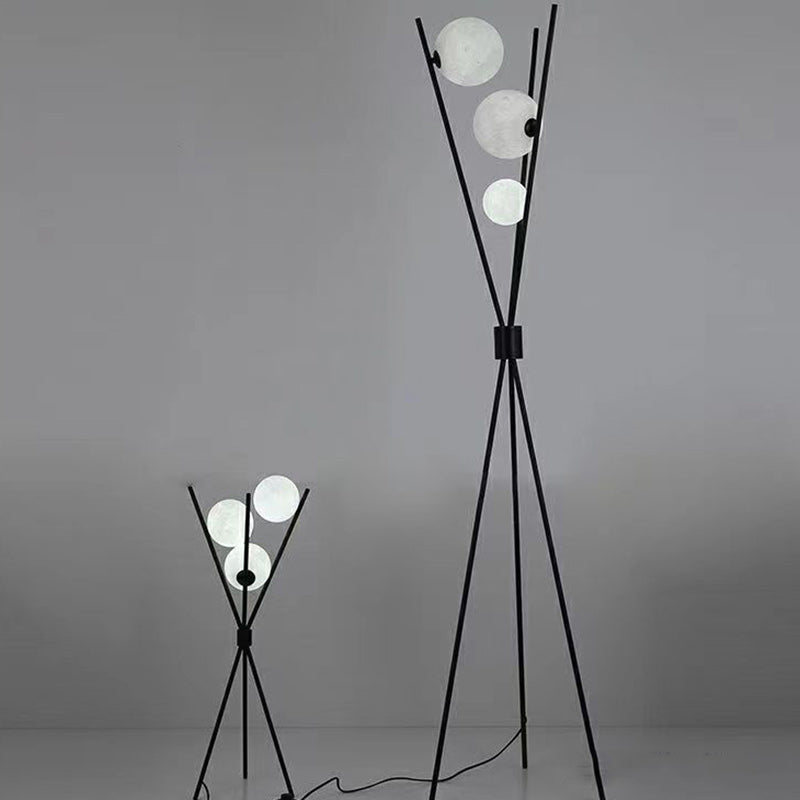 Contemporary 3-Light Geometric Floor Lamp - Modern Iron Moon Shade for Living Room