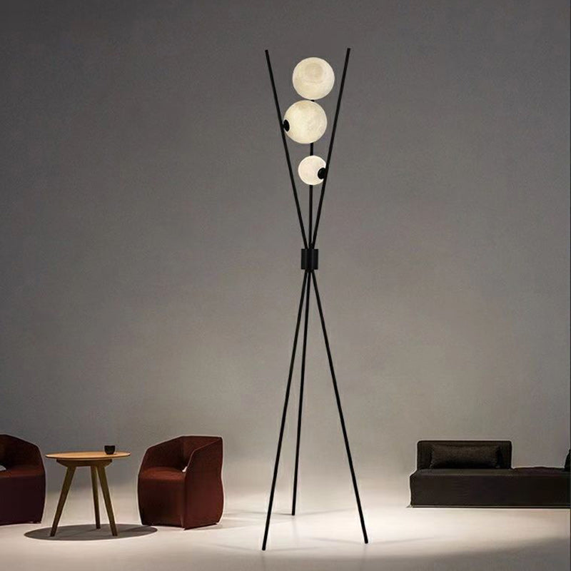 Contemporary 3-Light Geometric Floor Lamp - Modern Iron Moon Shade for Living Room