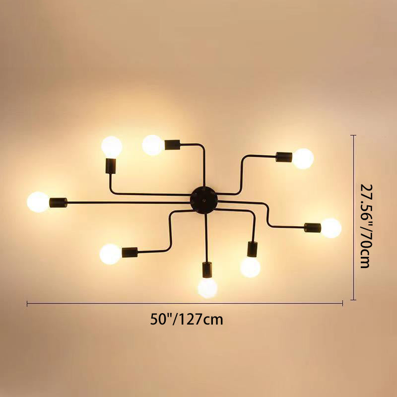 Rustic Glass Iron Frame 4/6/8-Light Semi-Flush Mount Ceiling Light for Living Room