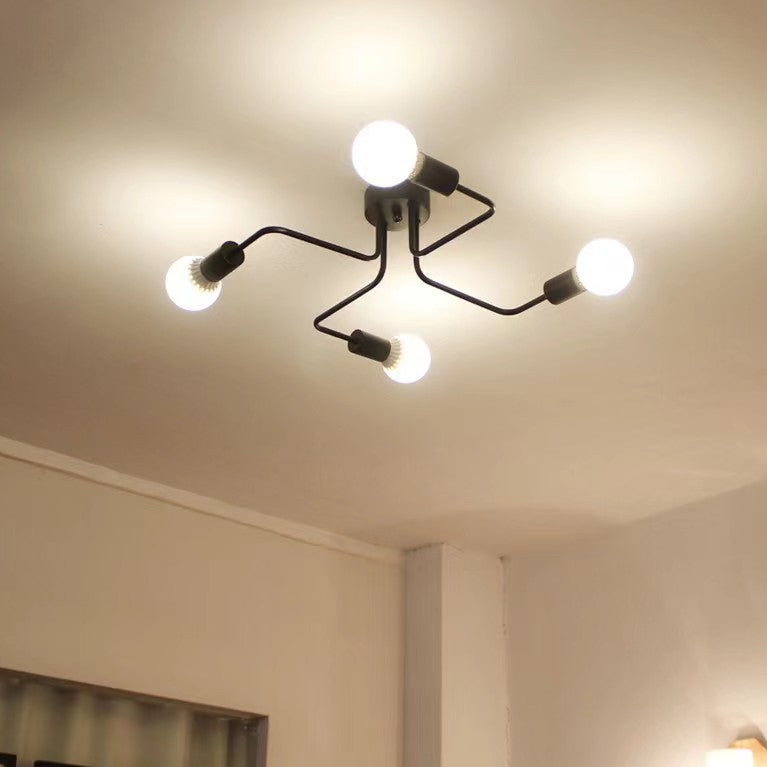 Rustic Glass Iron Frame 4/6/8-Light Semi-Flush Mount Ceiling Light for Living Room