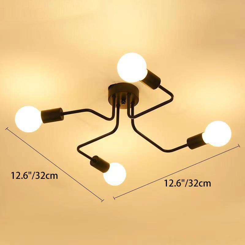 Rustic Glass Iron Frame 4/6/8-Light Semi-Flush Mount Ceiling Light for Living Room