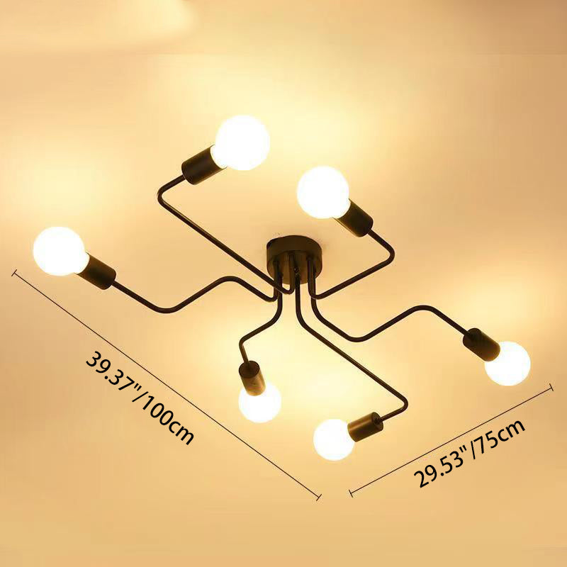Rustic Glass Iron Frame 4/6/8-Light Semi-Flush Mount Ceiling Light for Living Room