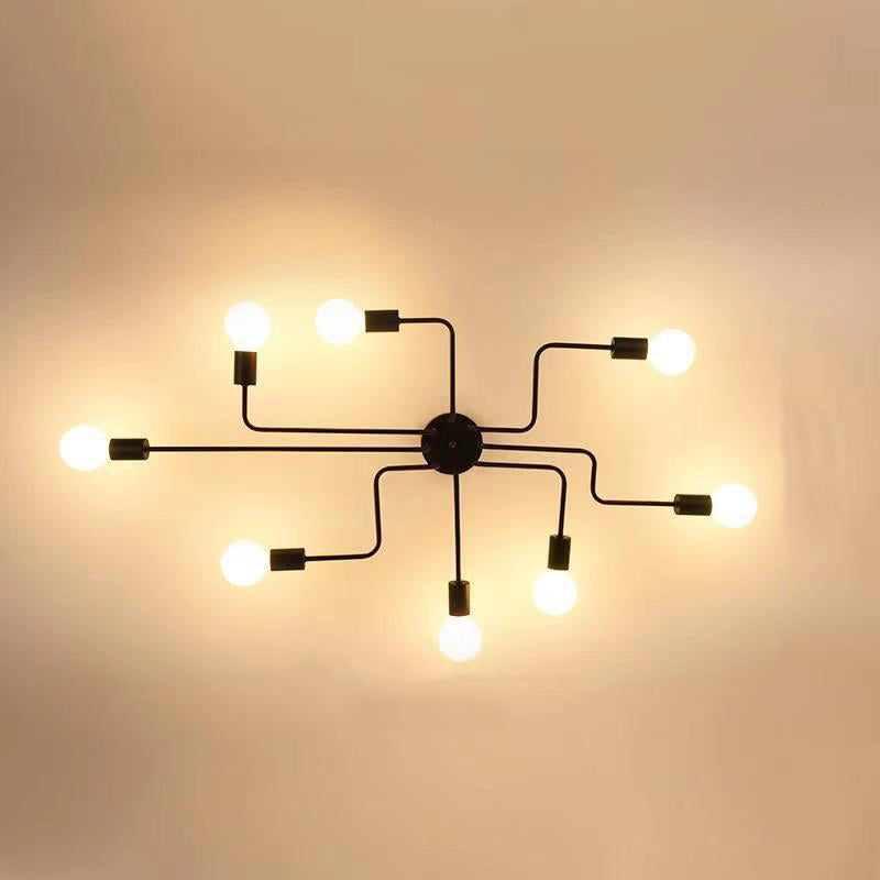 Rustic Glass Iron Frame 4/6/8-Light Semi-Flush Mount Ceiling Light for Living Room