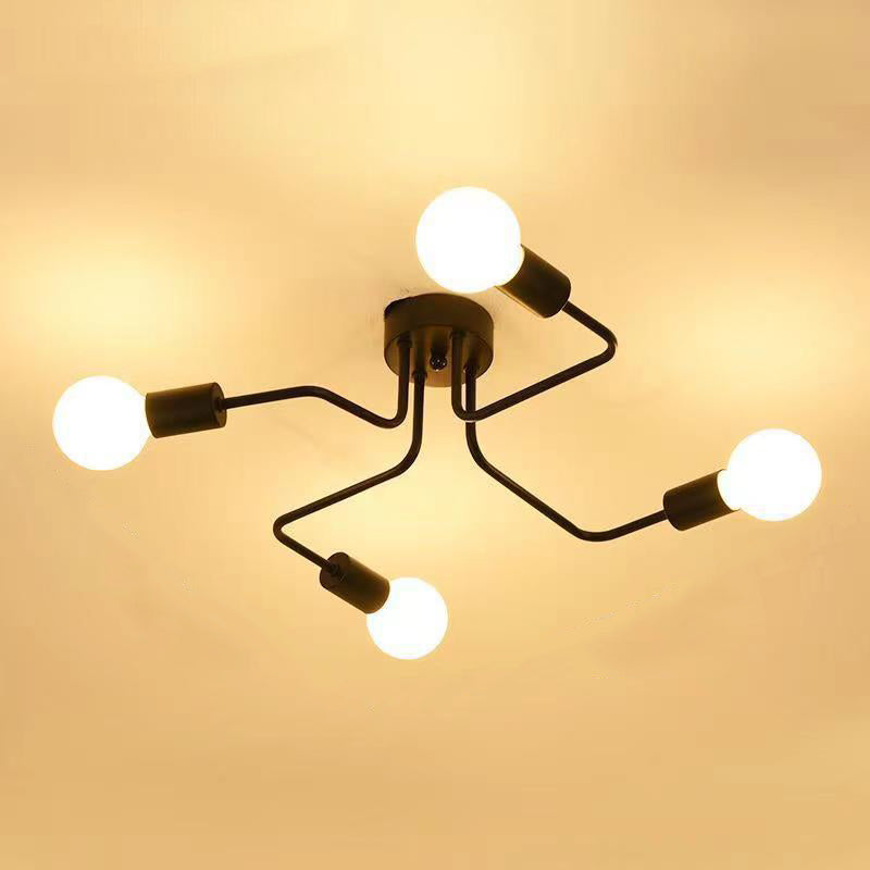 Rustic Glass Iron Frame 4/6/8-Light Semi-Flush Mount Ceiling Light for Living Room