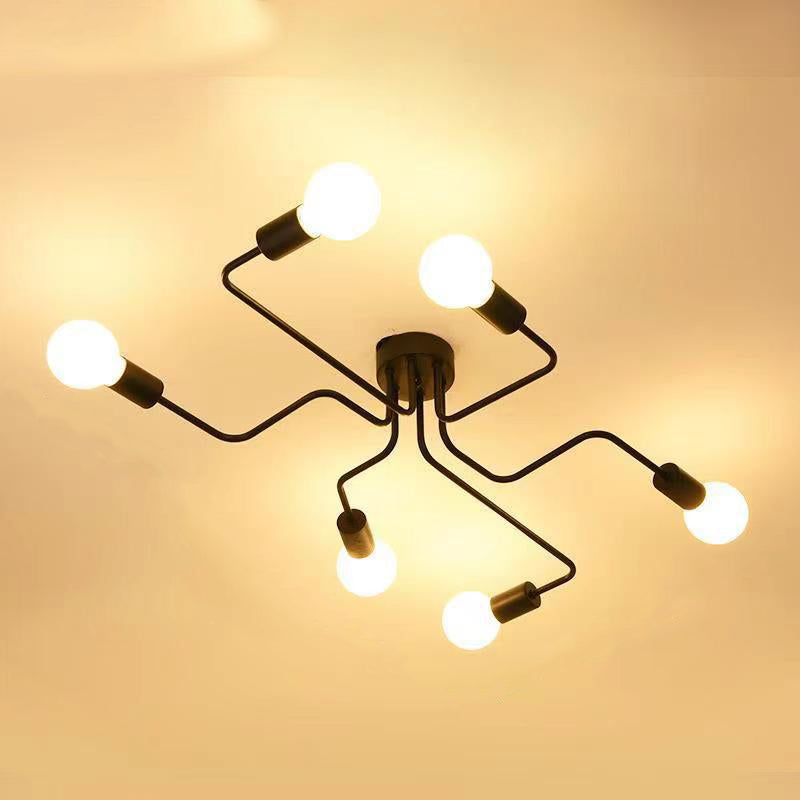 Rustic Glass Iron Frame 4/6/8-Light Semi-Flush Mount Ceiling Light for Living Room
