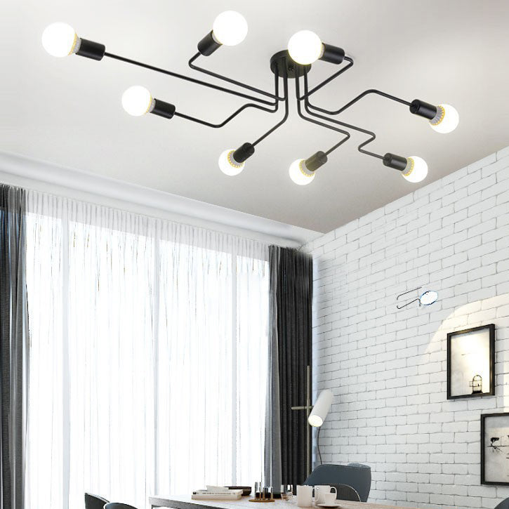 Rustic Glass Iron Frame 4/6/8-Light Semi-Flush Mount Ceiling Light for Living Room