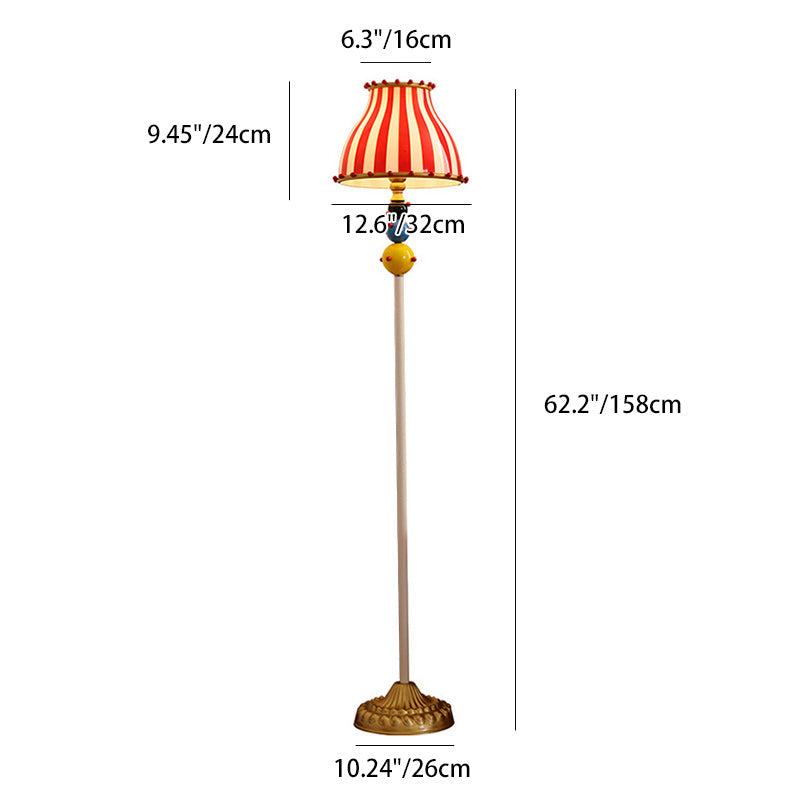 Contemporary Circus Red & White Striped Glass Round Shade Floor Lamp - 1-Light Iron Design for Bedroom  

Illuminate your bedroom with this stylish contemporary floor lamp featuring a unique circus-inspired design. The vibrant red and white striped glass