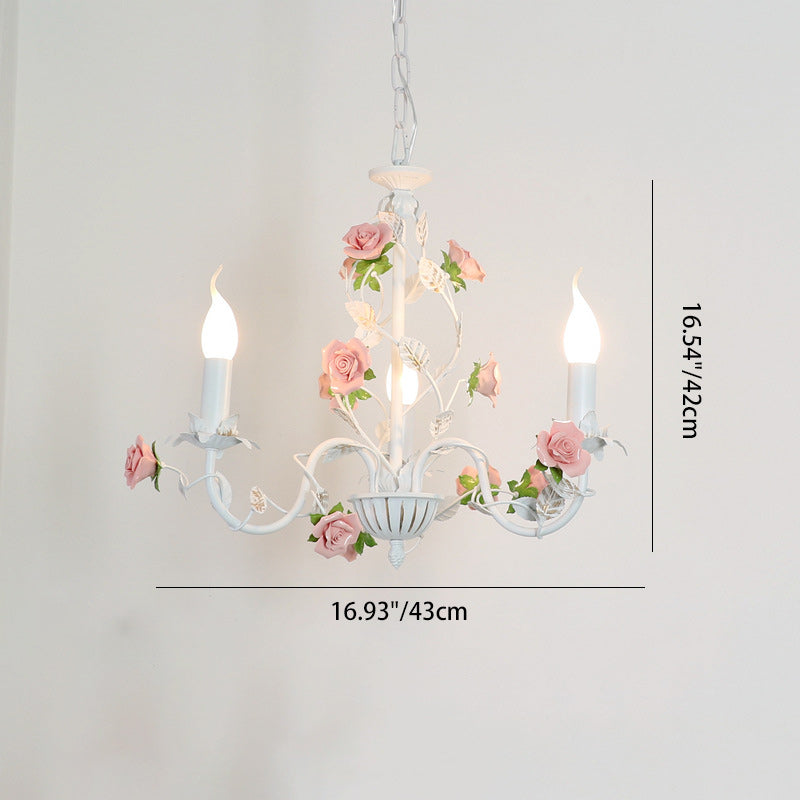 Traditional French Ceramic Flower Chandelier - 3/6/8-Light Iron Frame Lighting for Living Room Decor