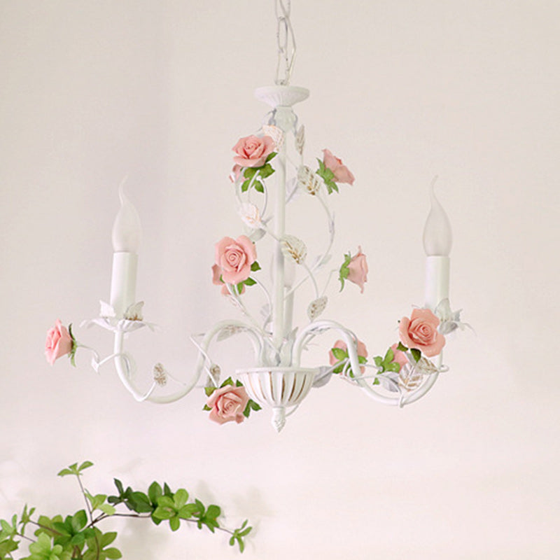 Traditional French Ceramic Flower Chandelier - 3/6/8-Light Iron Frame Lighting for Living Room Decor