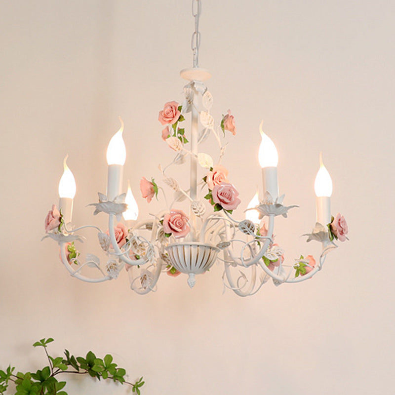 Traditional French Ceramic Flower Chandelier - 3/6/8-Light Iron Frame Lighting for Living Room Decor