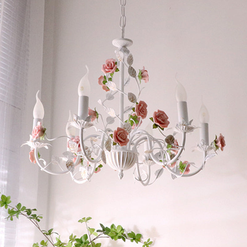 Traditional French Ceramic Flower Chandelier - 3/6/8-Light Iron Frame Lighting for Living Room Decor