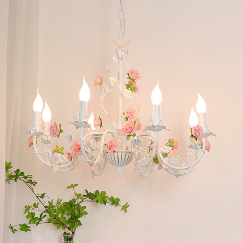 Traditional French Ceramic Flower Chandelier - 3/6/8-Light Iron Frame Lighting for Living Room Decor