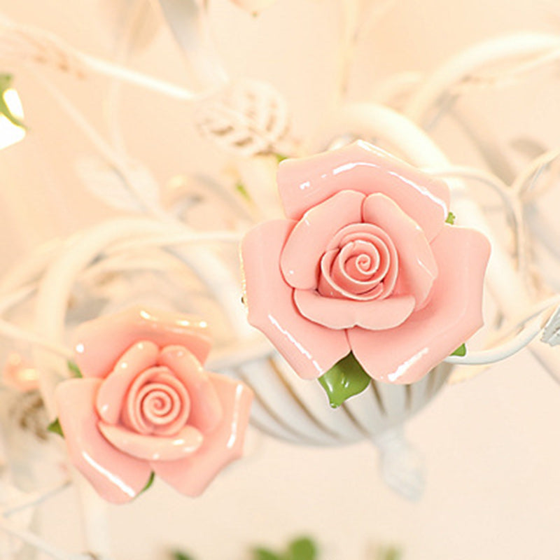 Traditional French Ceramic Flower Chandelier - 3/6/8-Light Iron Frame Lighting for Living Room Decor