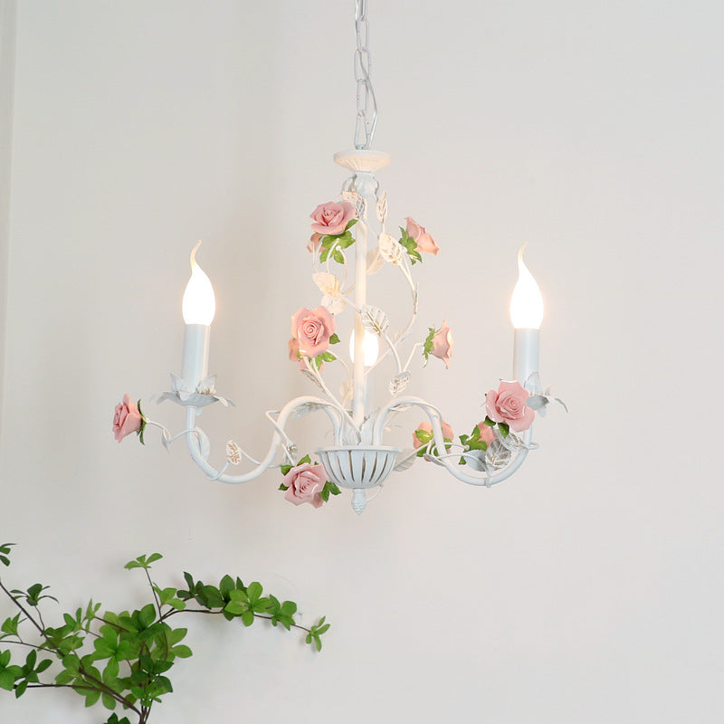 Traditional French Ceramic Flower Chandelier - 3/6/8-Light Iron Frame Lighting for Living Room Decor