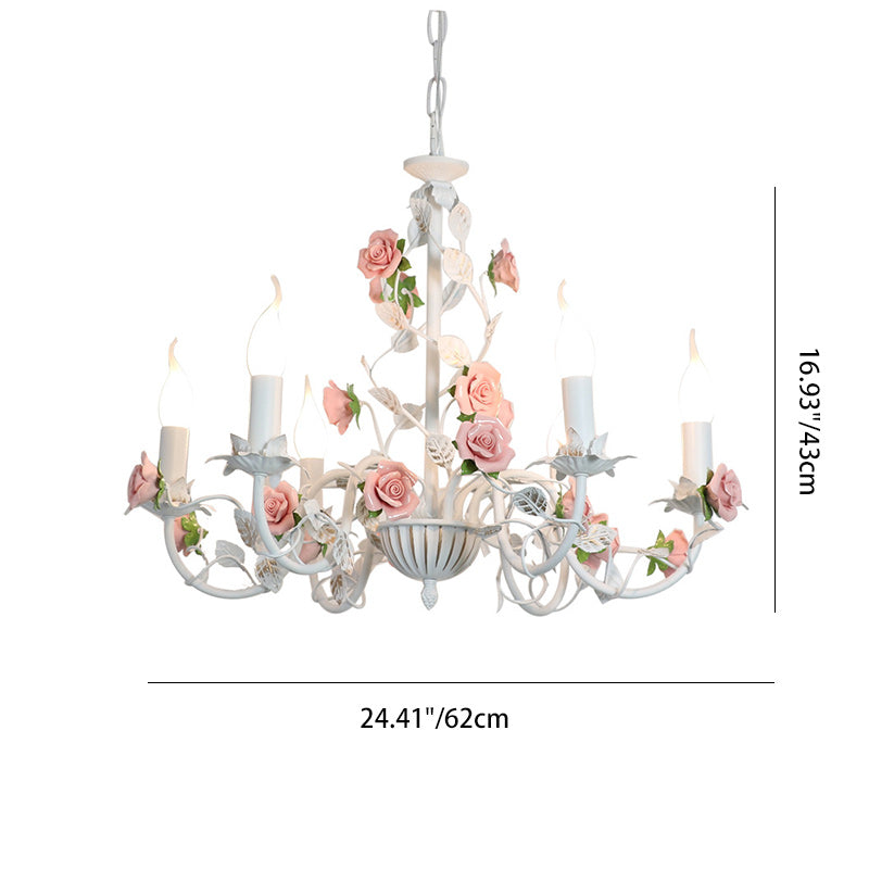 Traditional French Ceramic Flower Chandelier - 3/6/8-Light Iron Frame Lighting for Living Room Decor
