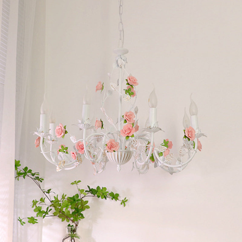 Traditional French Ceramic Flower Chandelier - 3/6/8-Light Iron Frame Lighting for Living Room Decor