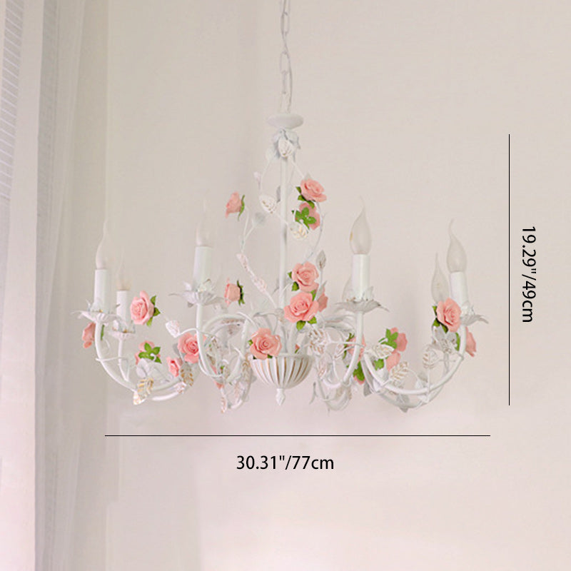 Traditional French Ceramic Flower Chandelier - 3/6/8-Light Iron Frame Lighting for Living Room Decor