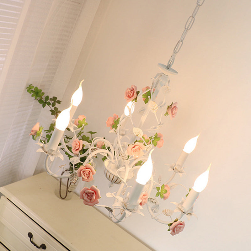 Traditional French Ceramic Flower Chandelier - 3/6/8-Light Iron Frame Lighting for Living Room Decor