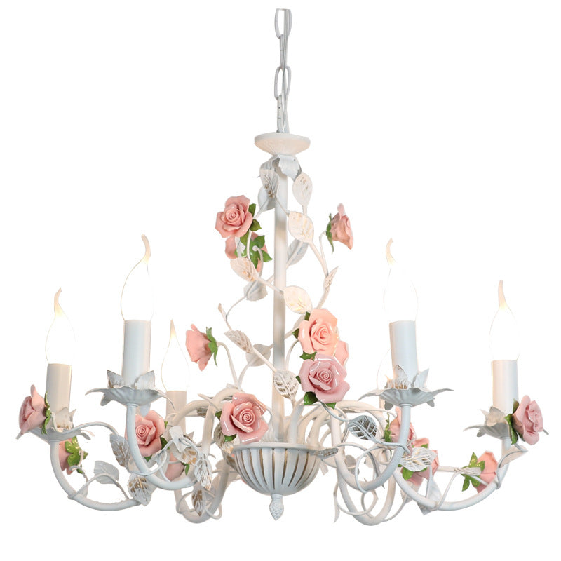 Traditional French Ceramic Flower Chandelier - 3/6/8-Light Iron Frame Lighting for Living Room Decor