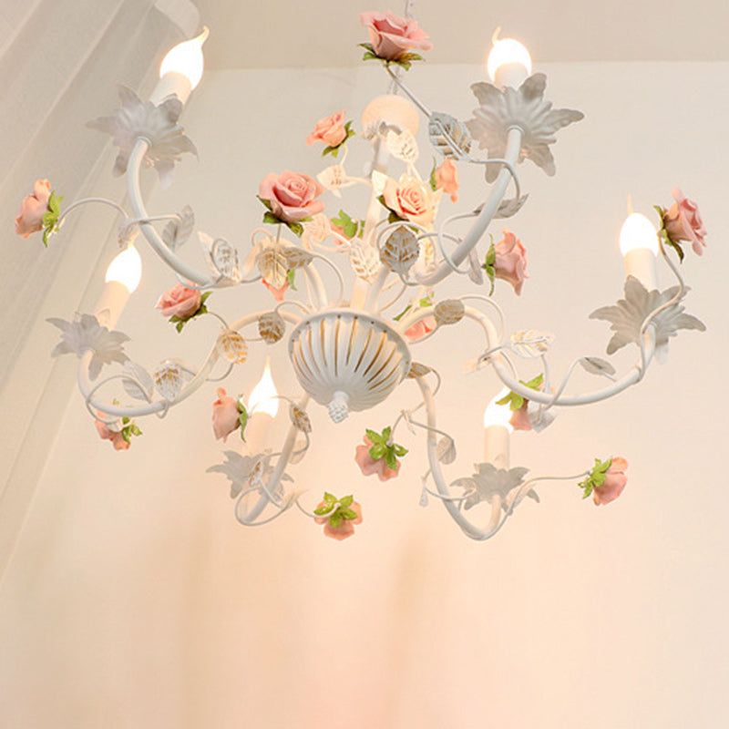 Traditional French Ceramic Flower Chandelier - 3/6/8-Light Iron Frame Lighting for Living Room Decor