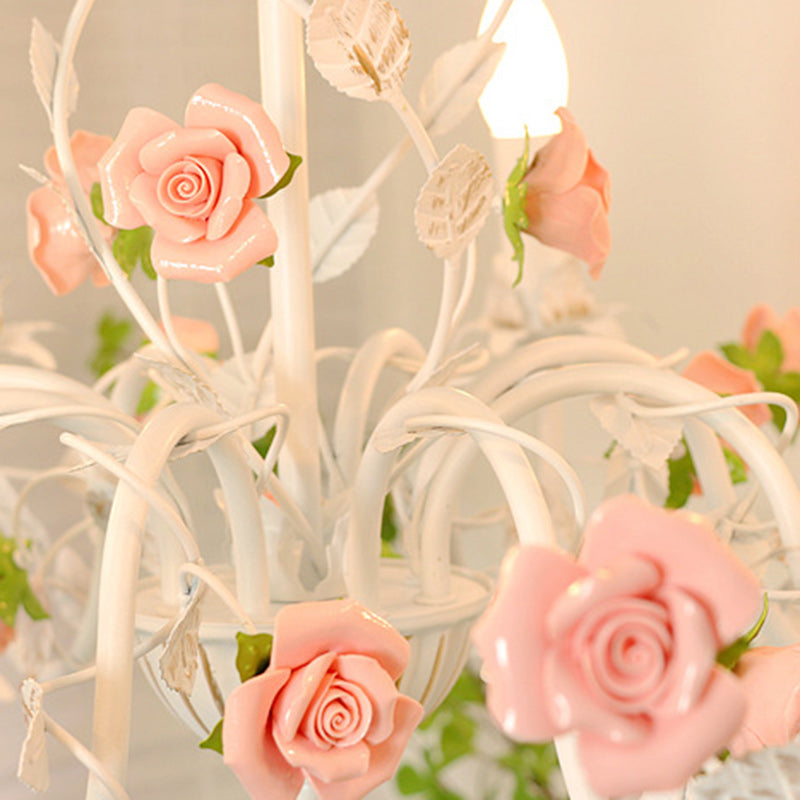 Traditional French Ceramic Flower Chandelier - 3/6/8-Light Iron Frame Lighting for Living Room Decor