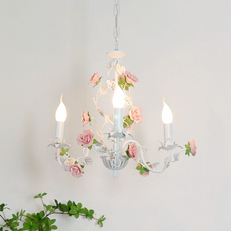 Traditional French Ceramic Flower Chandelier - 3/6/8-Light Iron Frame Lighting for Living Room Decor