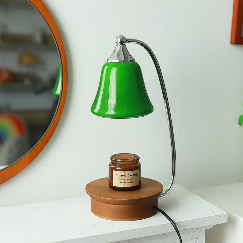Contemporary Nordic Glass Bell Shade Table Lamp with Solid Wood Base, 1-Light Melting Wax Design for Bedroom, Modern Home Decor, Stylish Lighting Fixture, Elegant Nightstand Lamp, Minimalist Bedroom Accessory