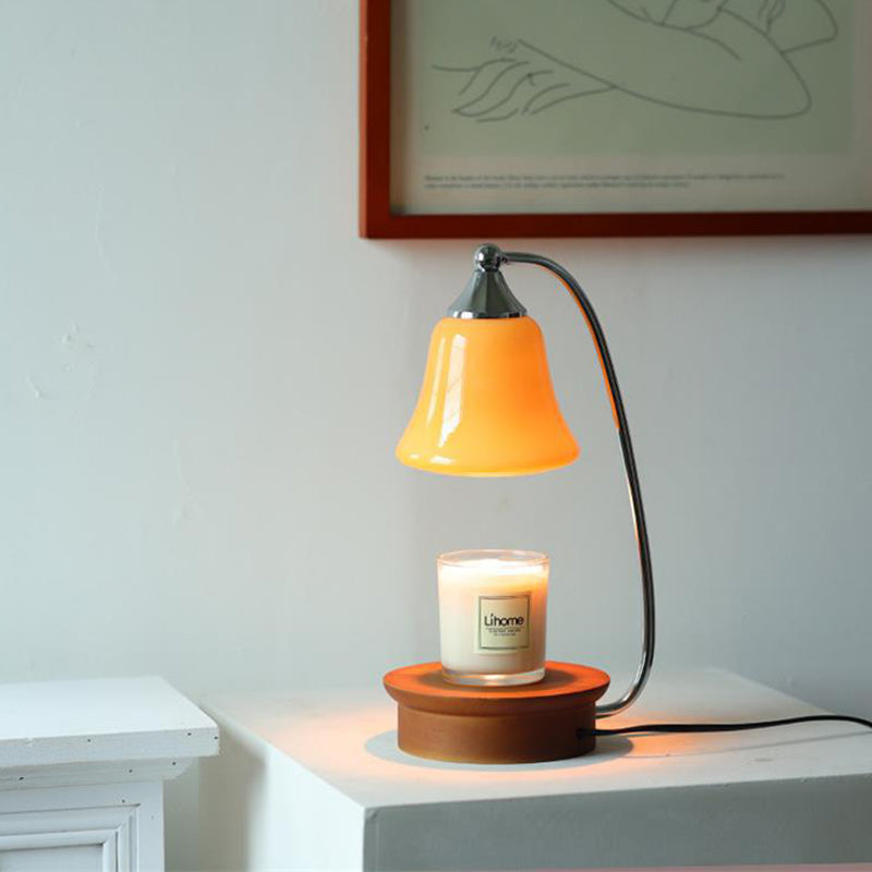 Contemporary Nordic Glass Bell Shade Table Lamp with Solid Wood Base - 1-Light Melting Wax Design for Bedroom