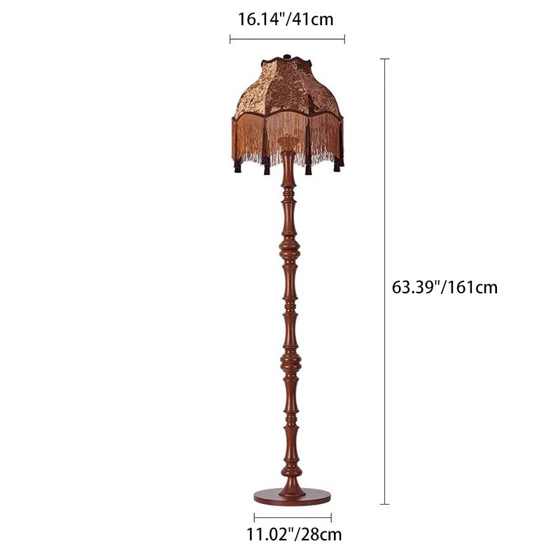 Traditional European Tassel Shade Floor Lamp with Solid Wood Rod – 1-Light for Bedroom
