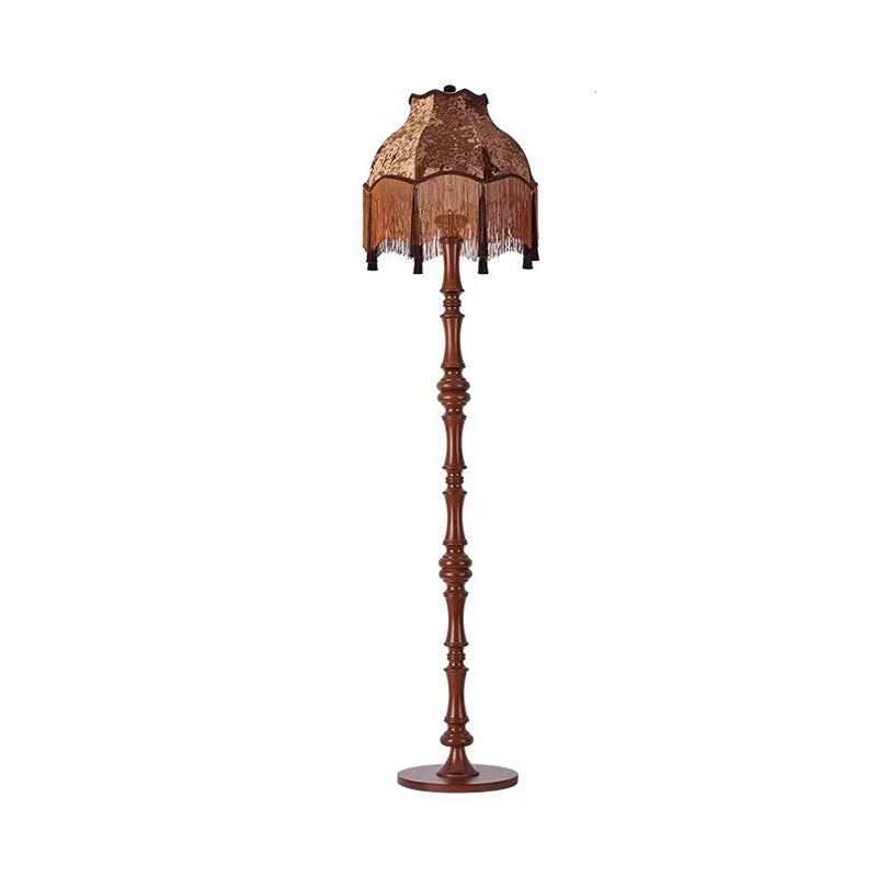 Traditional European Tassel Shade Floor Lamp with Solid Wood Rod – 1-Light for Bedroom