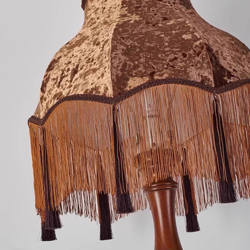 Traditional European Tassel Shade Floor Lamp with Solid Wood Rod – 1-Light for Bedroom