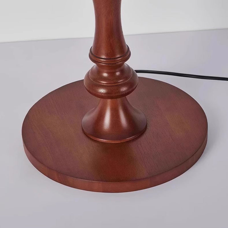 Traditional European Tassel Shade Floor Lamp with Solid Wood Rod – 1-Light for Bedroom