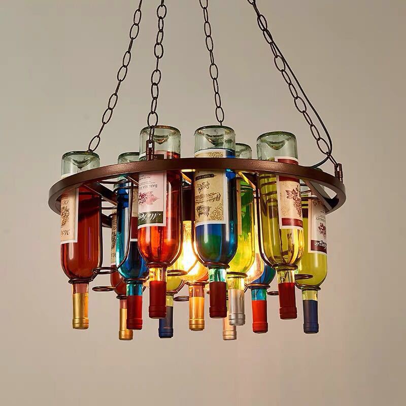 Contemporary Iron Colorful Wine Bottle Chandelier 1/3/4/5-Light for Bar Island Lighting