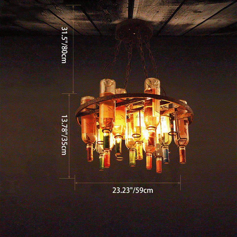 Contemporary Iron Colorful Wine Bottle Chandelier 1/3/4/5-Light for Bar Island Lighting