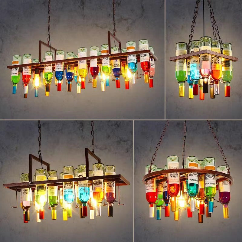 Contemporary Iron Colorful Wine Bottle Chandelier 1/3/4/5-Light for Bar Island Lighting