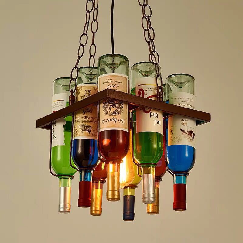 Contemporary Iron Colorful Wine Bottle Chandelier 1/3/4/5-Light for Bar Island Lighting