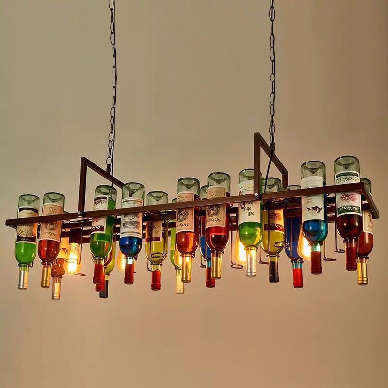Contemporary Iron Colorful Wine Bottle Chandelier 1/3/4/5-Light for Bar Island Lighting