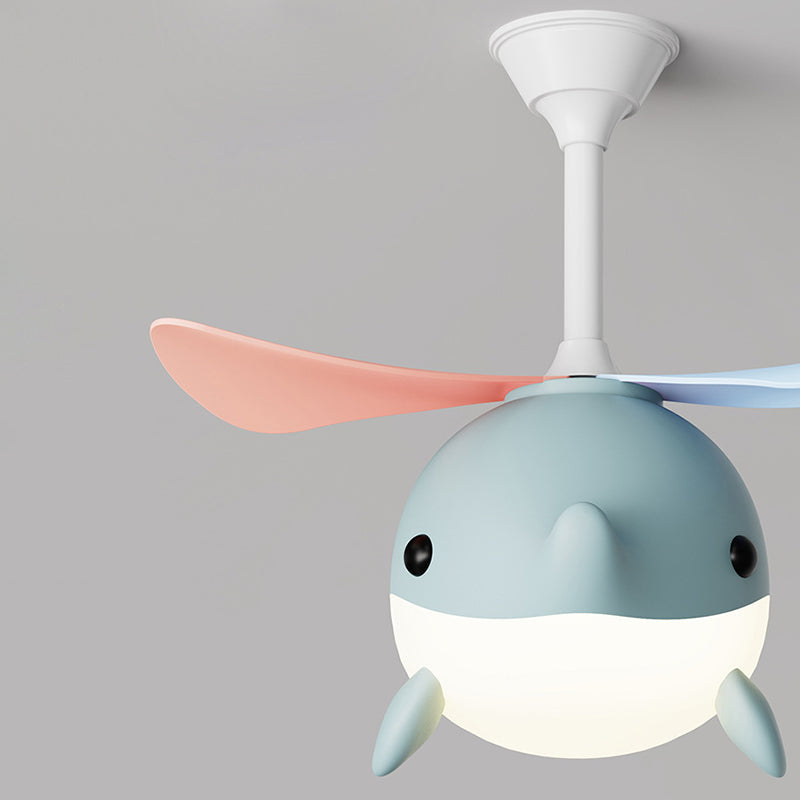 Contemporary Scandinavian Ceiling Fan Light Whale Plane Design LED Acrylic ABS Shade Bedroom Fixture with Downrods Modern Home Decor