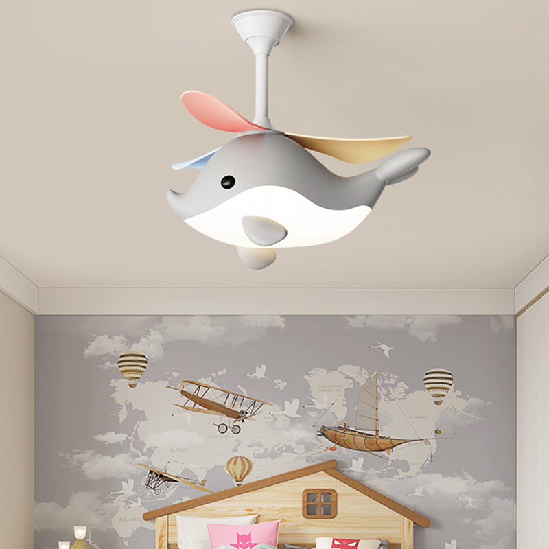 Contemporary Scandinavian Ceiling Fan Light Whale Plane Design LED Acrylic ABS Shade Bedroom Fixture with Downrods Modern Home Decor