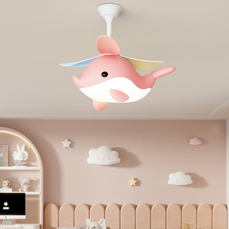 Contemporary Scandinavian Whale Plane LED Ceiling Fan Light - Iron Acrylic Shade, ABS Downrods for Bedroom