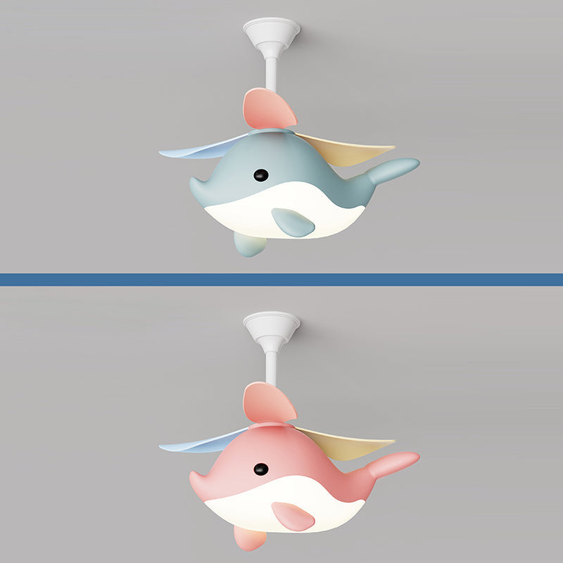 Contemporary Scandinavian Ceiling Fan Light Whale Plane Design LED Acrylic ABS Shade Bedroom Fixture with Downrods Modern Home Decor