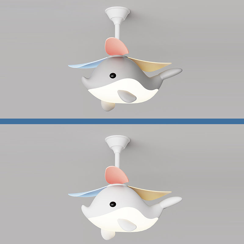 Contemporary Scandinavian Whale Plane LED Ceiling Fan Light - Iron Acrylic Shade, ABS Downrods for Bedroom